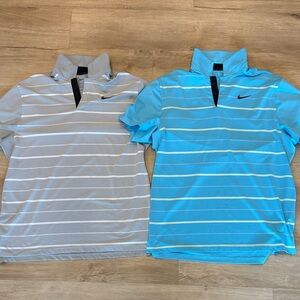 Two (2) Nike Golf Tiger Woods Striped Polo Pair - Gray & Blue